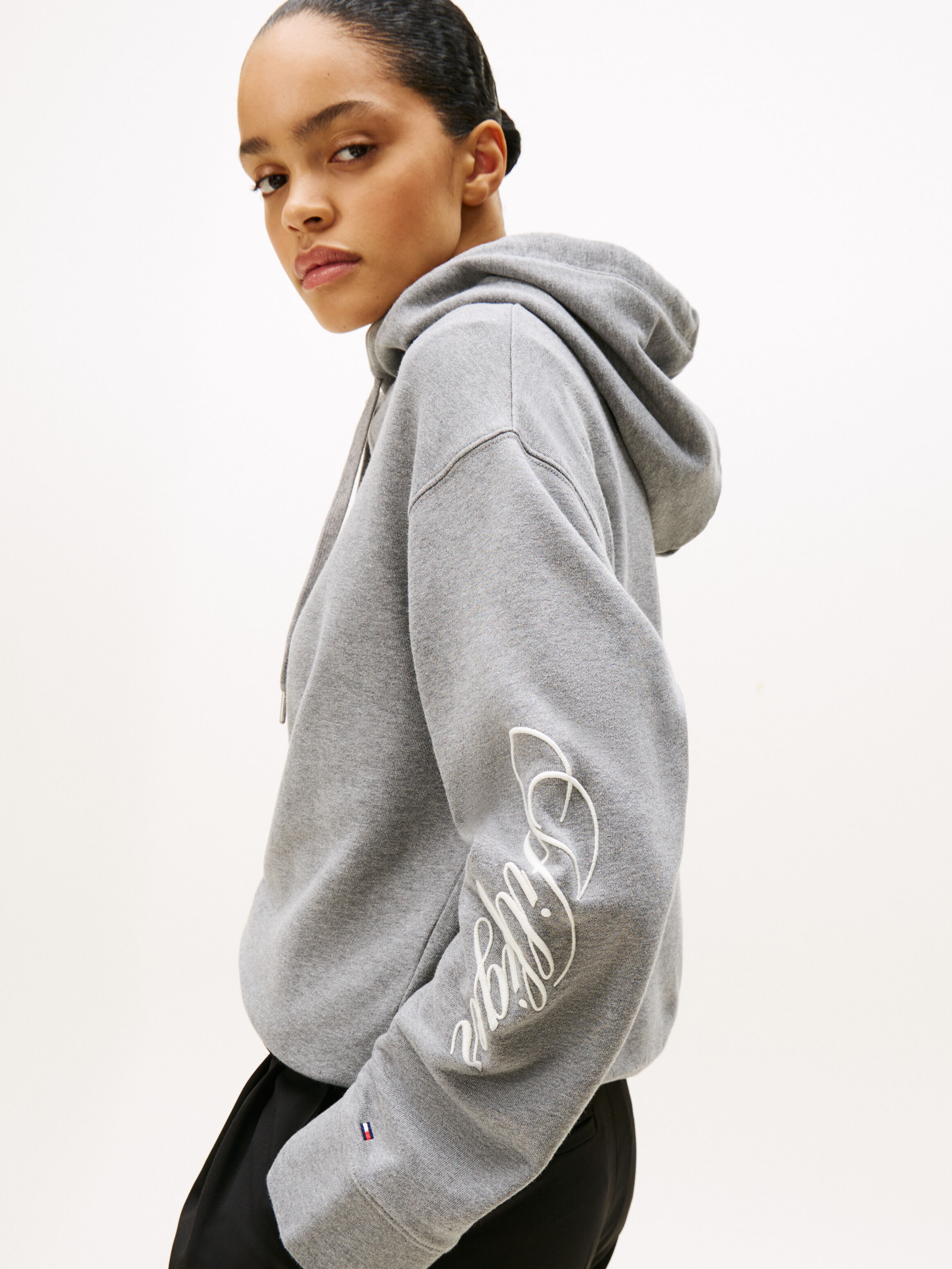 Logo Embroidery Drawstring Hoody | grey | Tommy Hilfiger