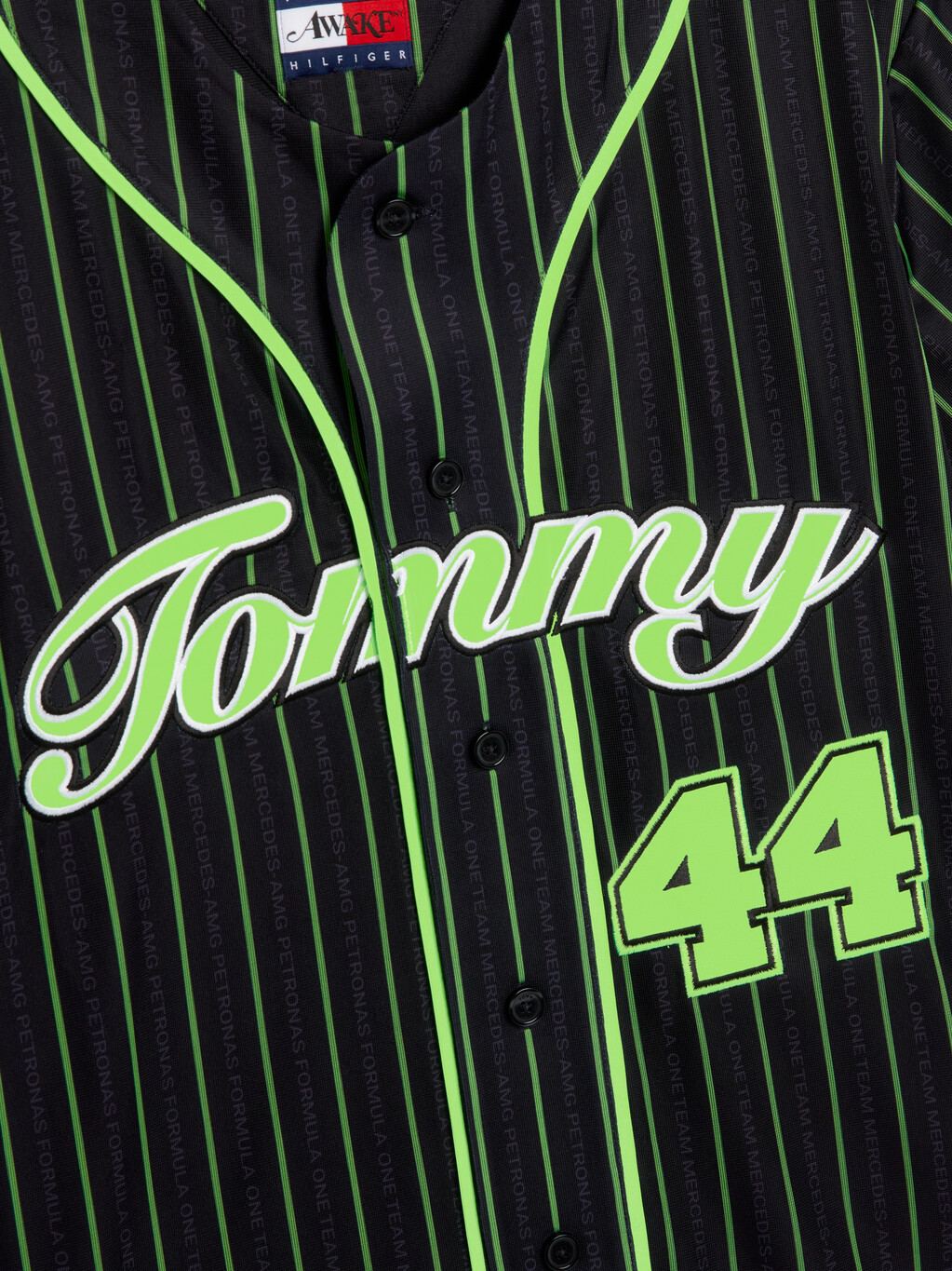 TOMMY X MERCEDES-AMG F1 X AWAKE NY LEWIS HAMILTON BASEBALL SHIRT, Black/Gecko Green, hi-res