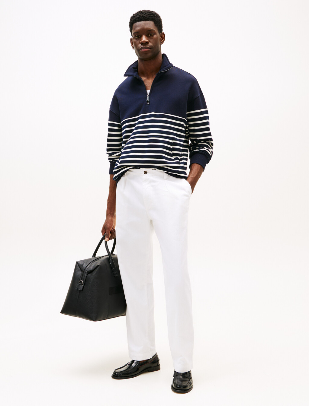 Stripe Half-Zip Relaxed Sweatshirt, Desert sky/ Ivory petal, hi-res