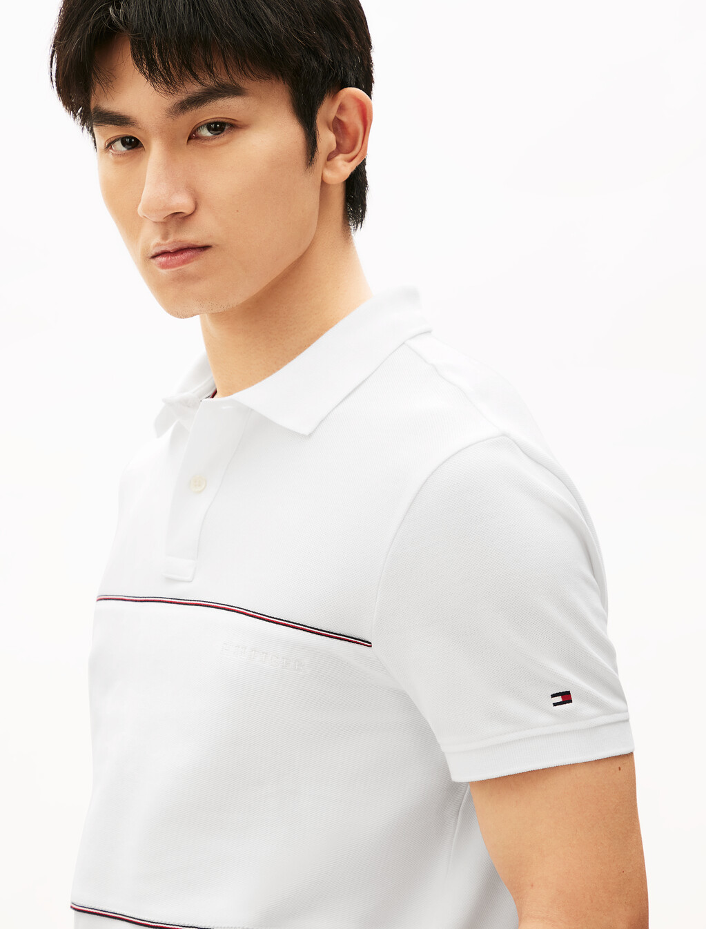 Global Stripe Block Polo, White, hi-res