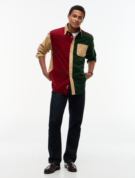 Oversized Fit Colour-Blocked Corduroy Shirt