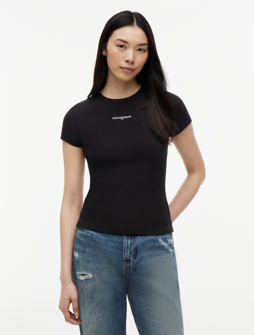 Logo Ribbed Slim T-Shirt, Black, hi-res