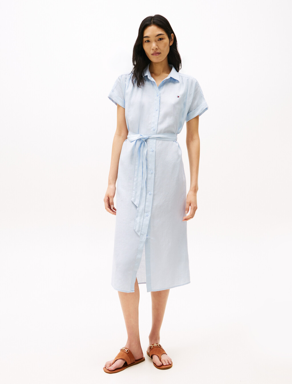 Pure Linen Midi Shirt Dress, Breezy Blue, hi-res