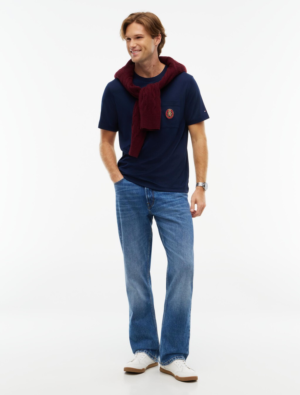 Crest Pocket Fluid Cotton T-Shirt, Carbon Navy, hi-res