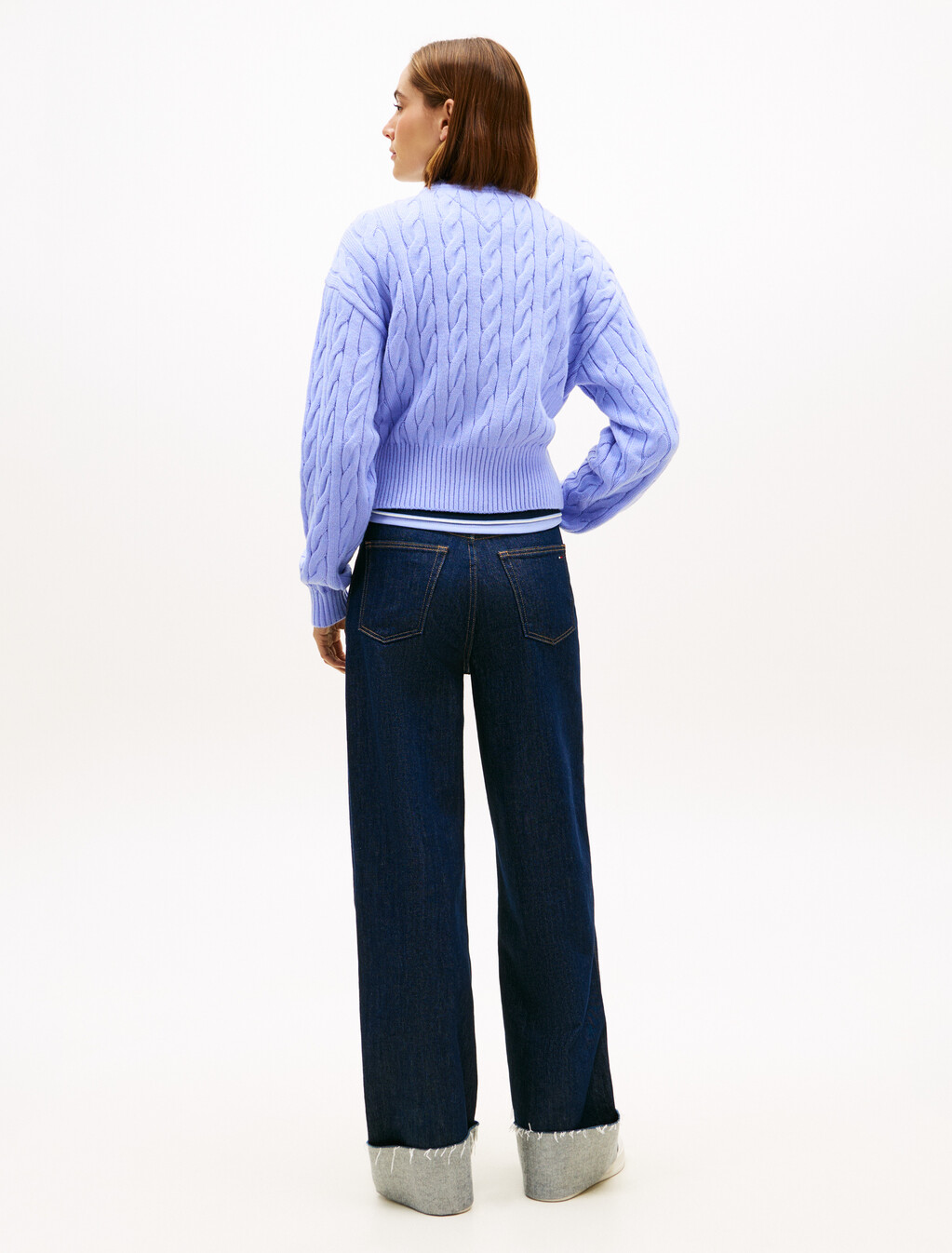 Flag Badge Cable Knit Cardigan, Vintage Iris, hi-res