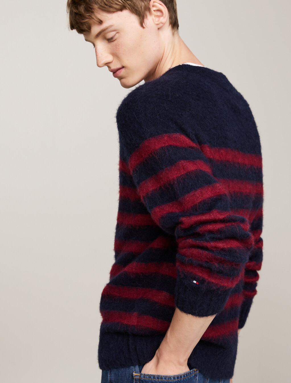 Stripe Relaxed Jumper with Alpaca, Desert Sky/ Rouge, hi-res