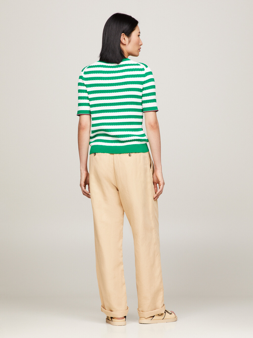 Stripe Slim Fit Short Sleeve Jumper, Breton Ecru/Olympic Green, hi-res