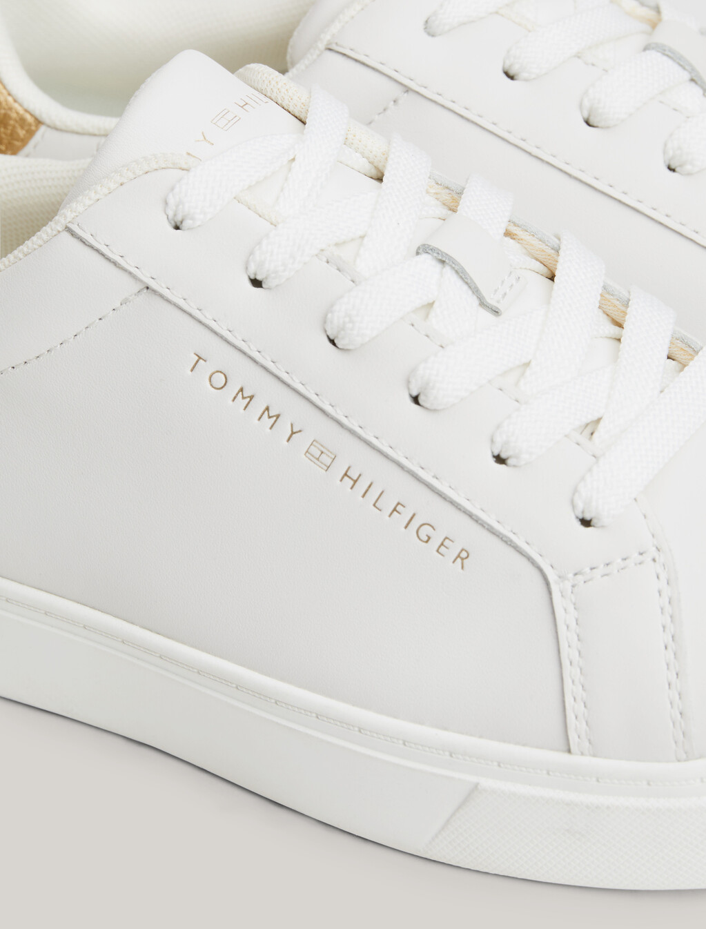 Leather Metallic Heel Trainers, Ecru, hi-res