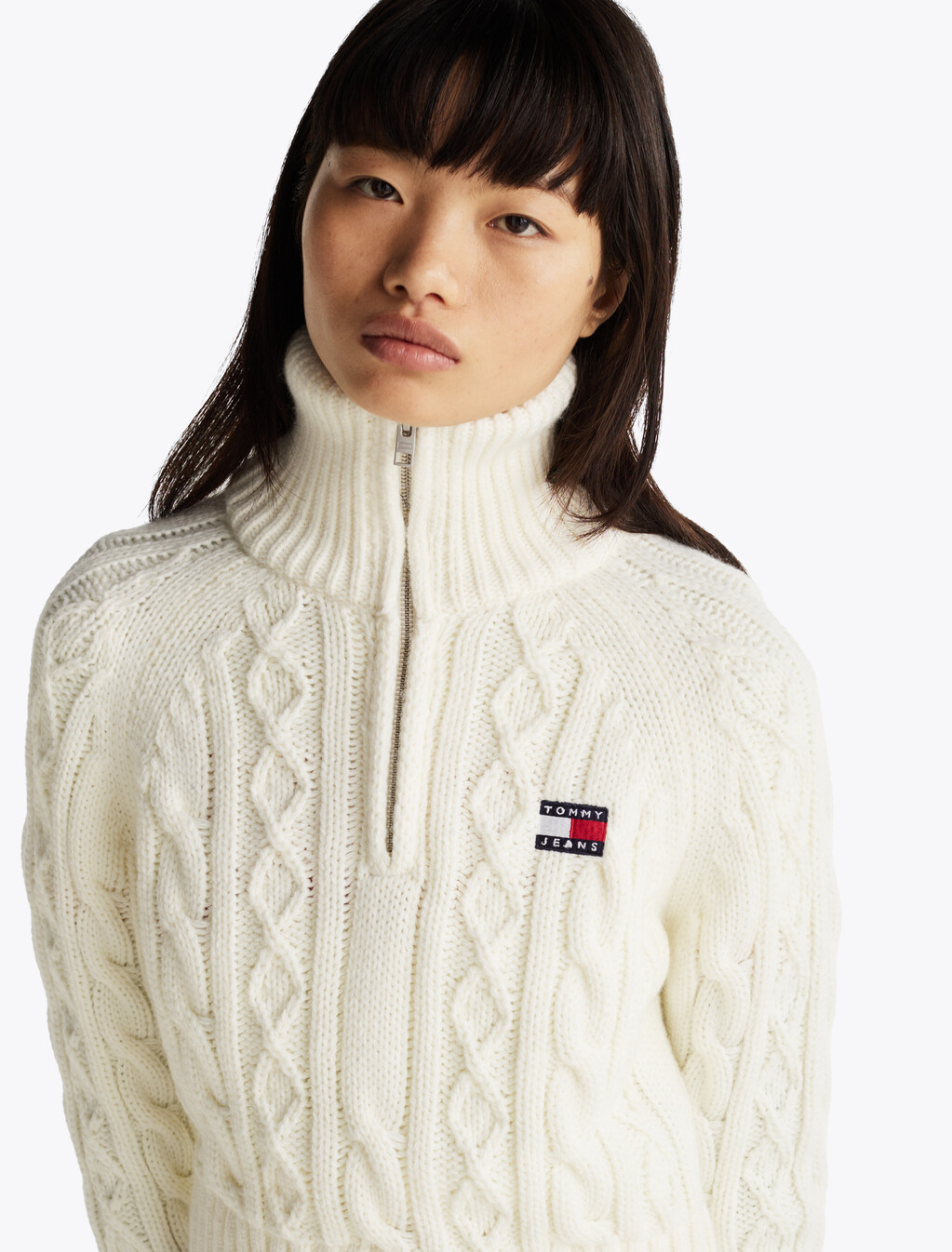 Cable Knit Jumper With Wool, Ancient White, hi-res
