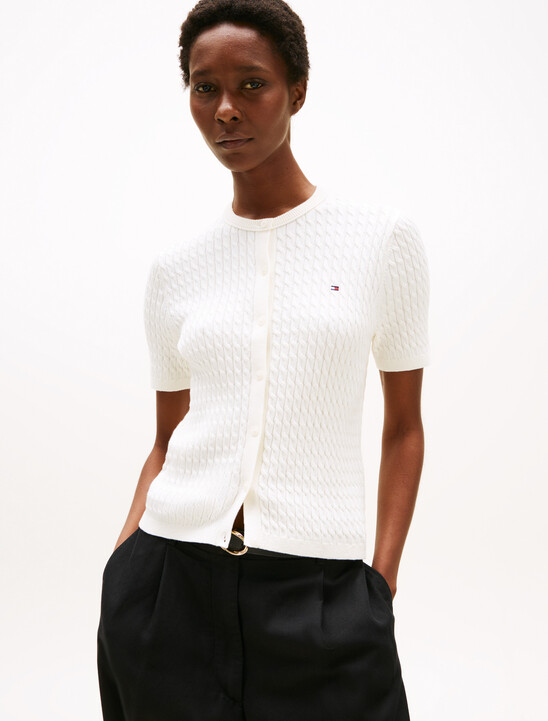 Cable Knit Round Neck Cardigan