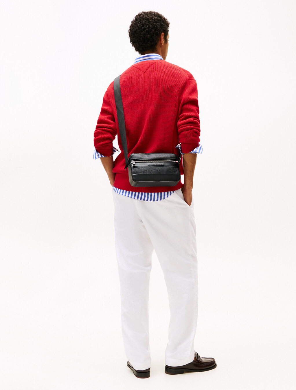Pebble Grain Double Zip Messenger Bag, Black, hi-res