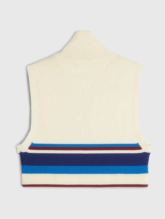 Stripe Half-Zip Knitted Racer Top
