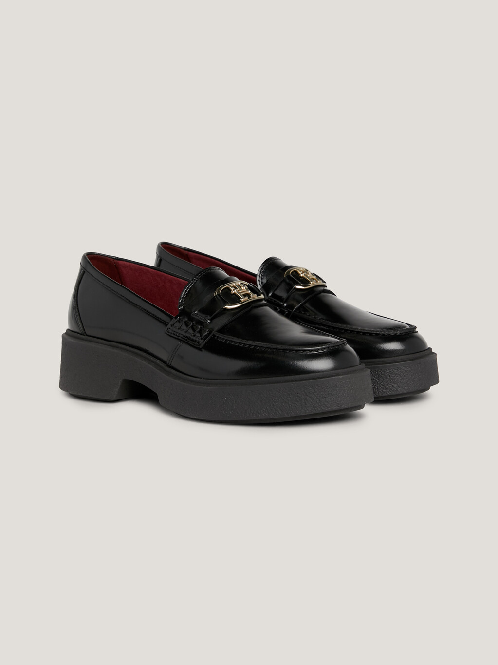 TH Monogram Leather Flatform Loafers, Black, hi-res