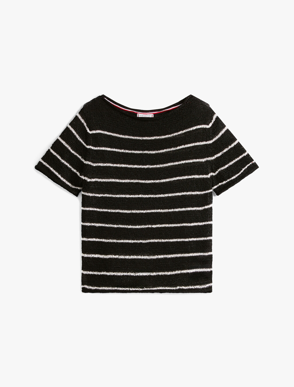 Textured Rayon Boat Neck Sweater, Black Stripe/Ecru, hi-res