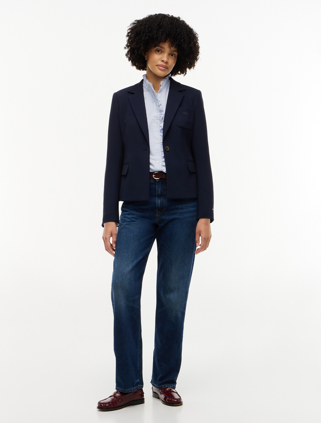 Slim Fit Single Breasted Blazer, Dark Blue, hi-res