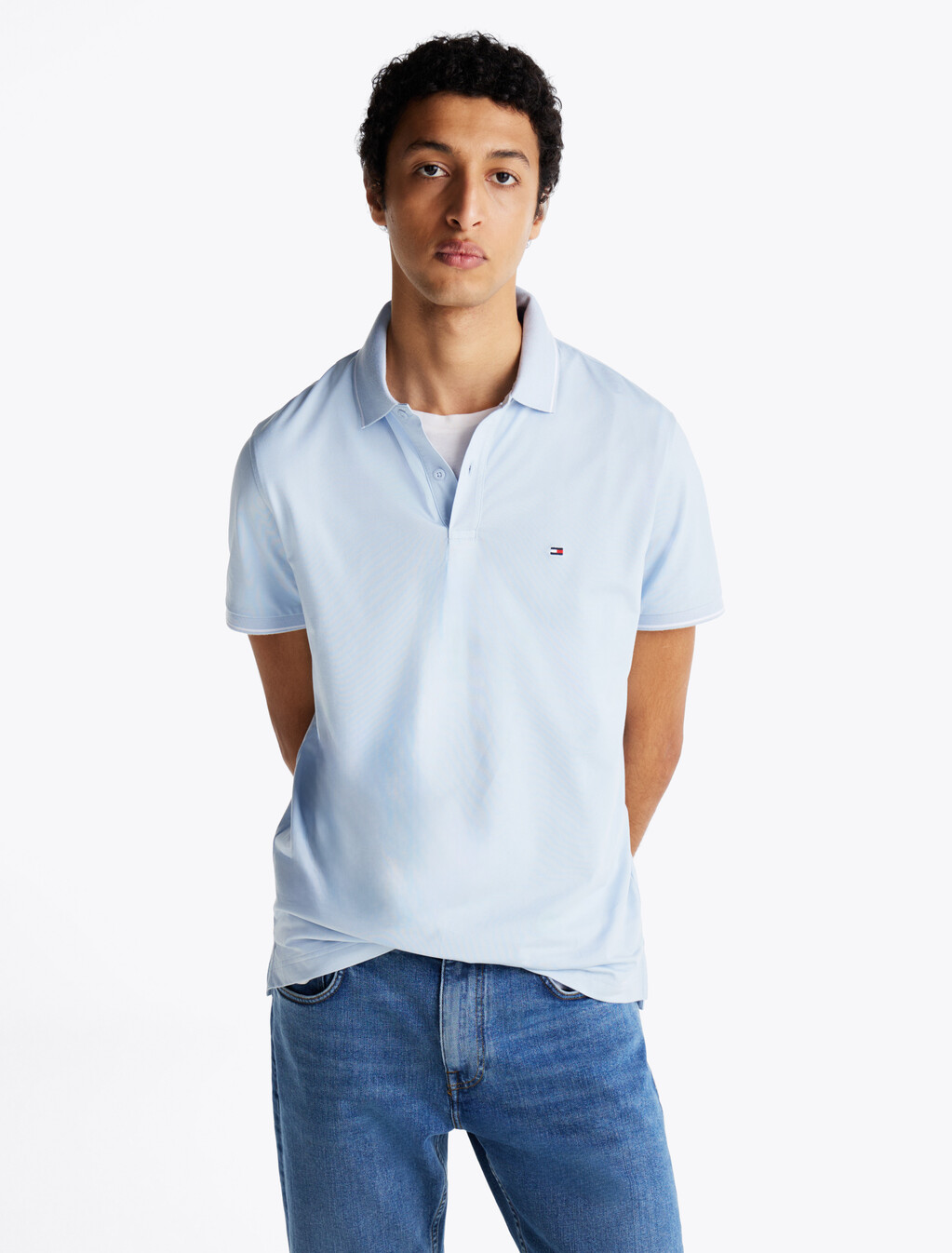 Regular Tipped Jersey Polo Shirt, Breezy Blue, hi-res