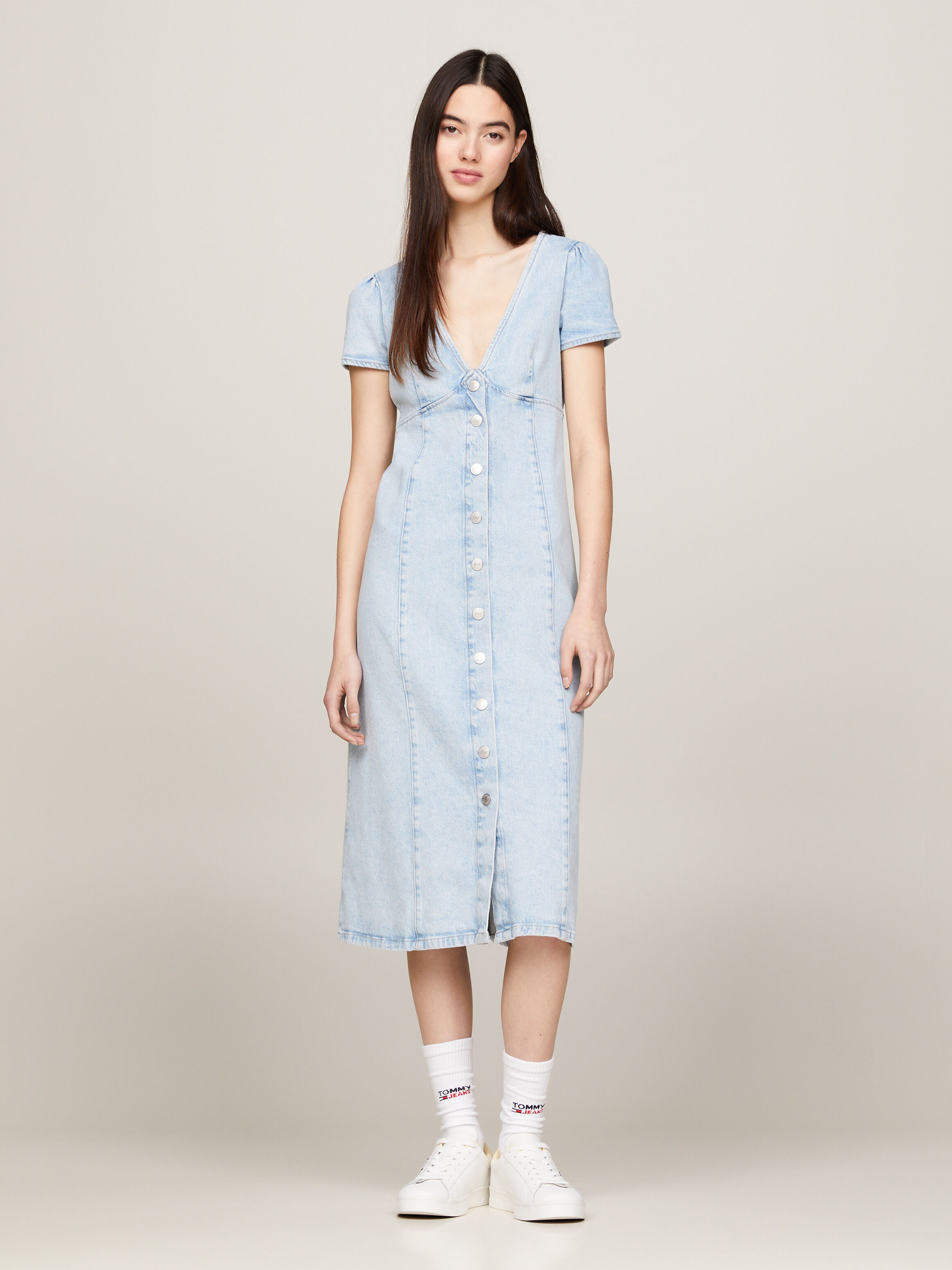Denim Fit And Flare Midi Dress blue Tommy Hilfiger Malaysia