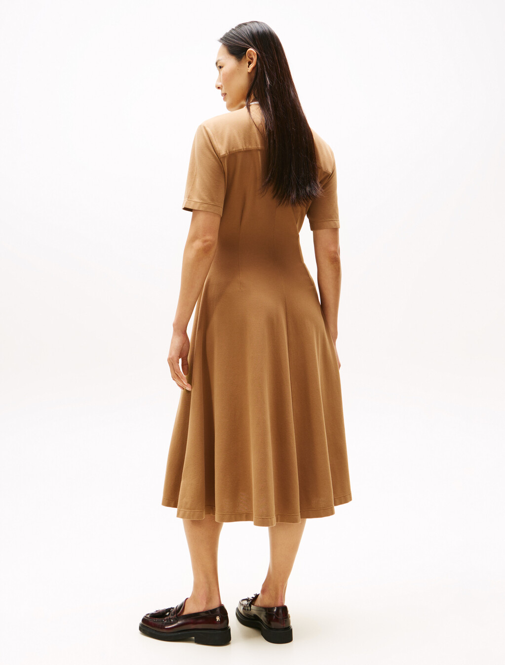 Knit Fit & Flare Polo Dress, Hickory, hi-res