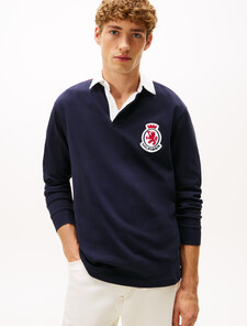 Colour-Blocked Relaxed Rugby Polo Shirt, Desert Sky, hi-res