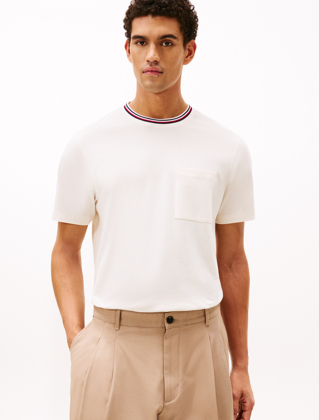 Stripe Trim Cotton Pique Pocket T-Shirt, Ivory Petal, hi-res