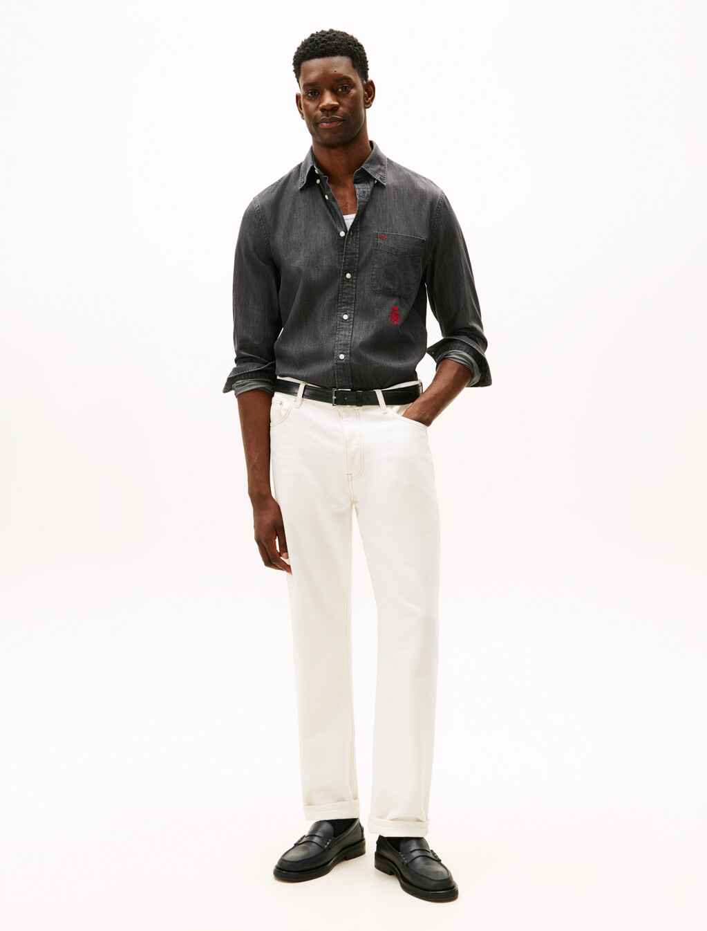 Worker Denim Shirt, Dark Grey Denim, hi-res