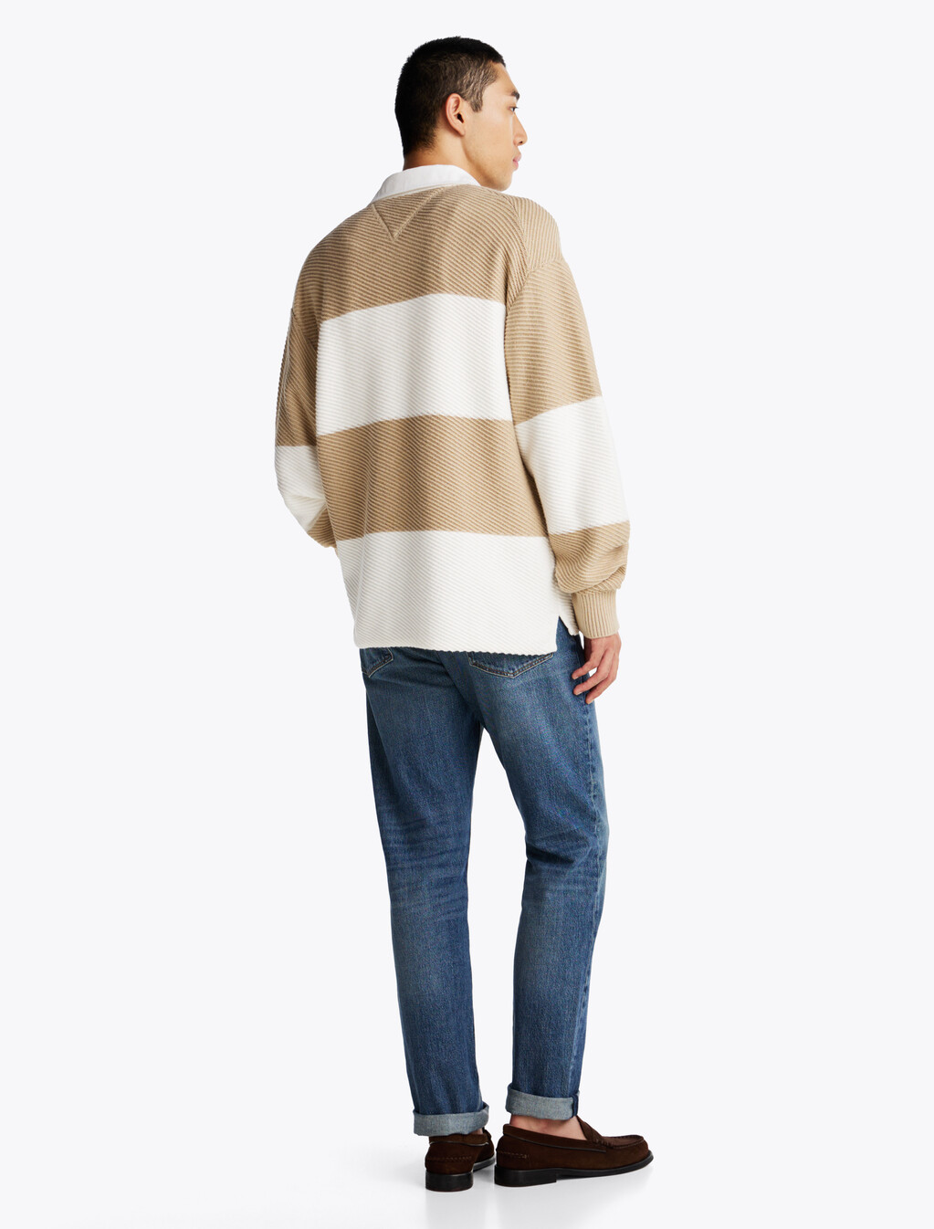 Rugby Jumper With Cashmere, Sandalwood/ Ivory Stripe, hi-res