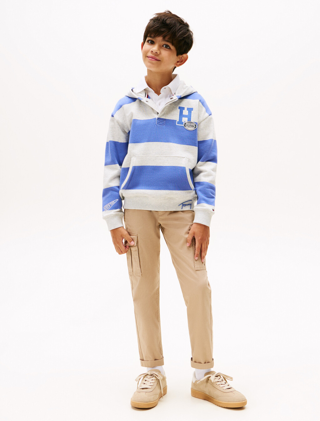 Varsity Stripe Concealed Placket Hoody, Soft Sapphire Stripe, hi-res