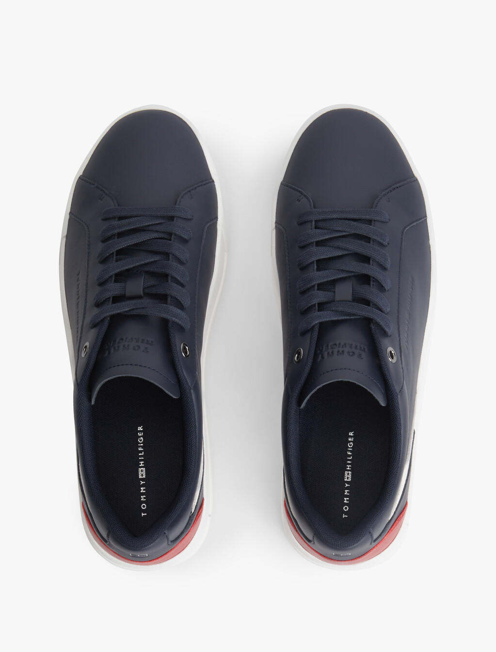 Signature Colour-Blocked Leather Court Trainers, Desert Sky, hi-res