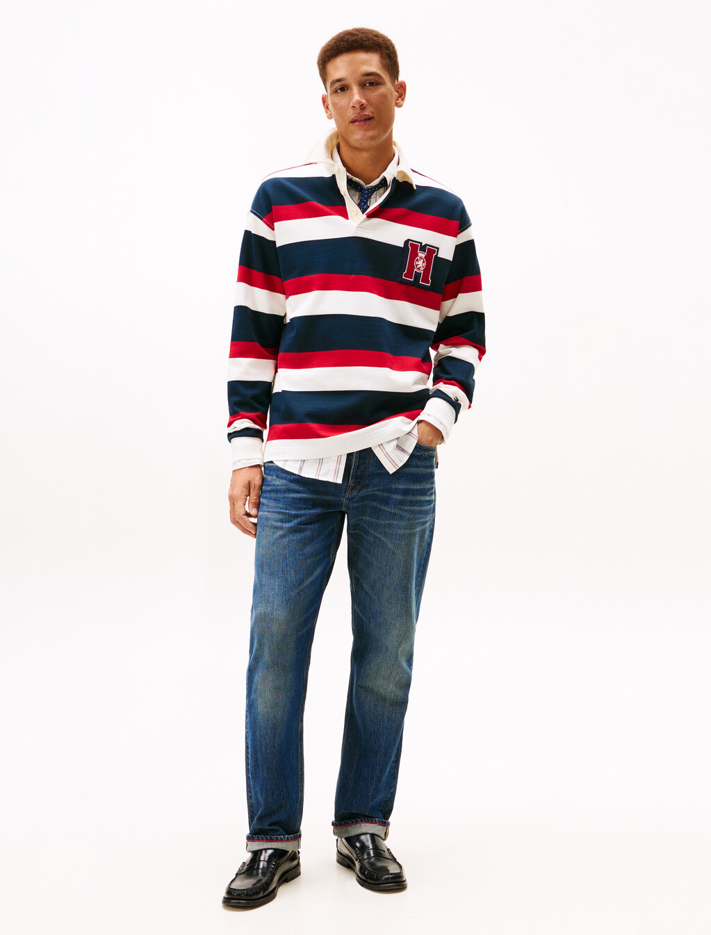 Logo Appliqu&eacute; Stripe Relaxed Rugby Shirt, Ecru / Multi, hi-res
