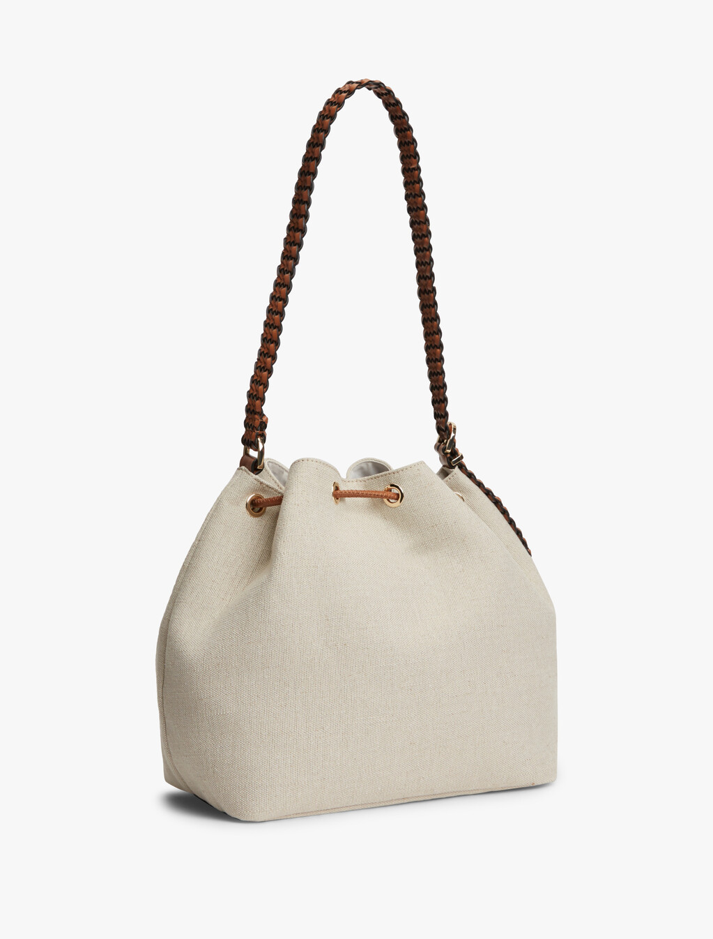 Pure Linen Canvas Bucket Bag, Canvas/Cognac, hi-res