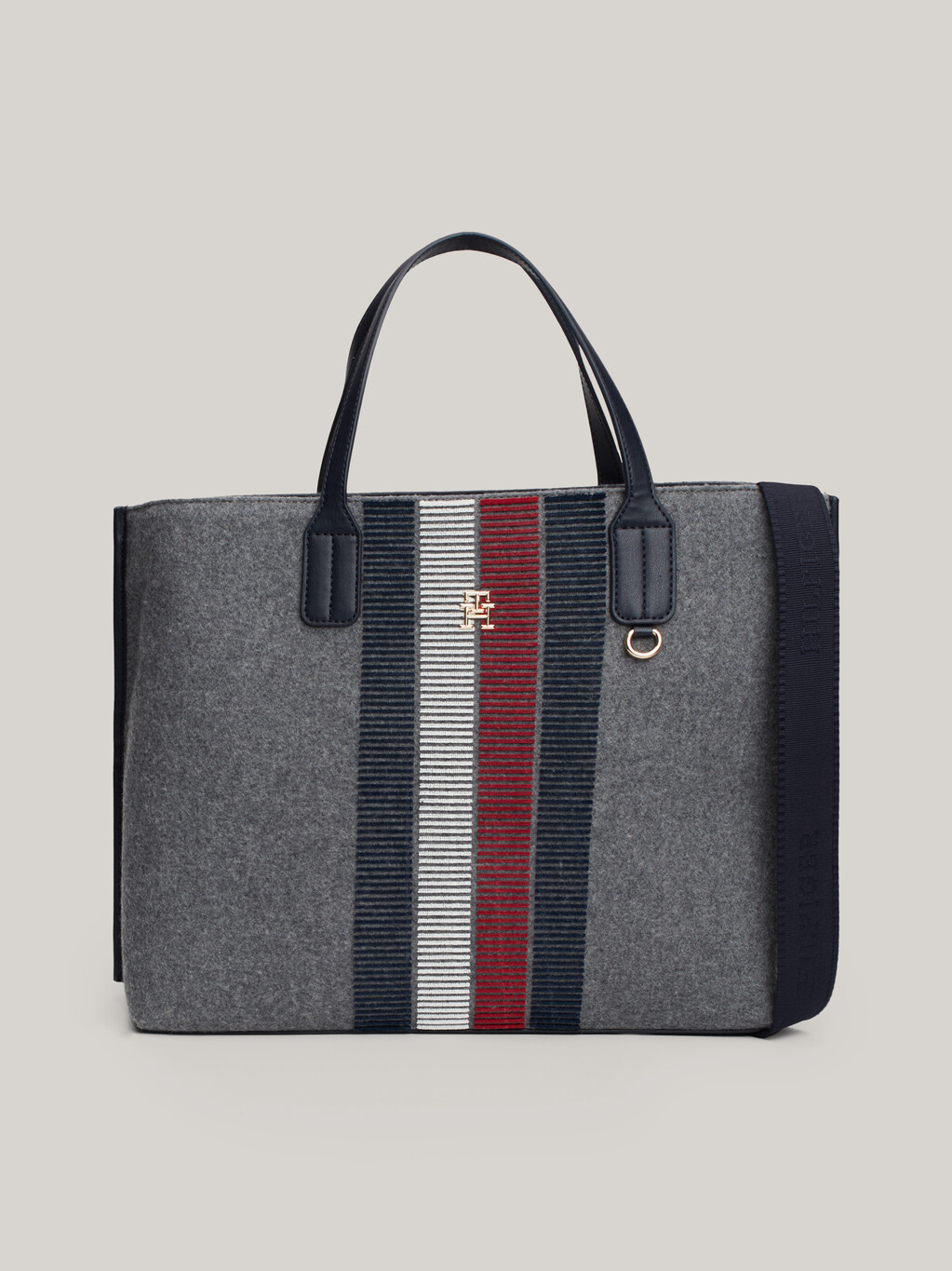 TH Monogram Wool Blend Tote, Mid Grey Heather, hi-res