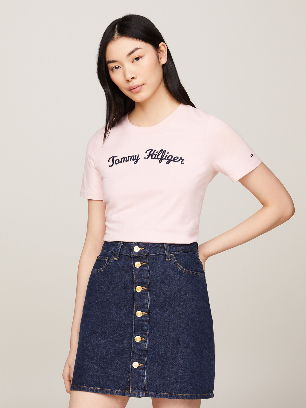 Script Logo Embroidery T-Shirt, Delicate Pink, hi-res