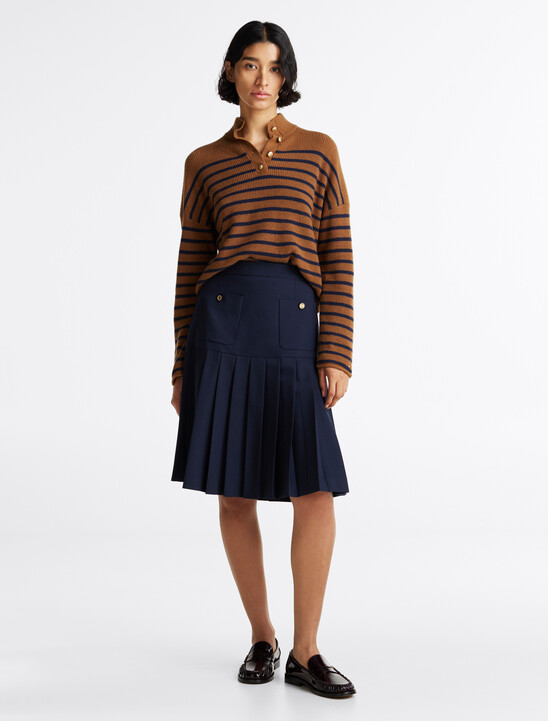 Wool Blend Pleated Midi Skirt