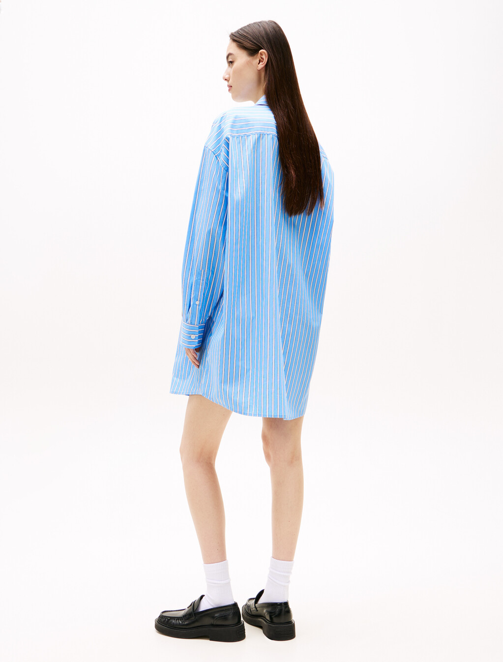 Oversized Mini Shirt Dress, Ecru / Blue Stripe, hi-res