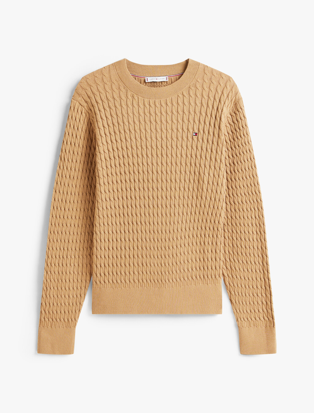 Fine Cable Knit Crew Neck Jumper, Safari Canvas, hi-res