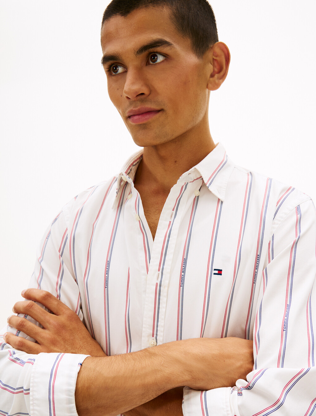 Regular Fit Logo Pinstripe Jacquard Shirt, White / Allover, hi-res