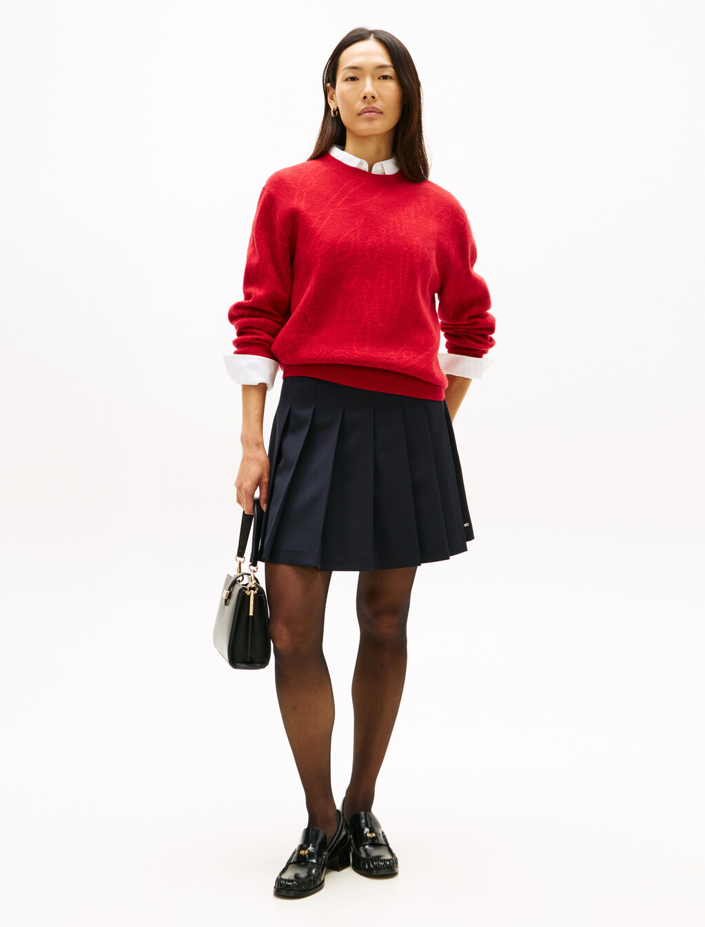 Logo Jacquard Cashmere Crewneck Sweater, Arizona Red, hi-res