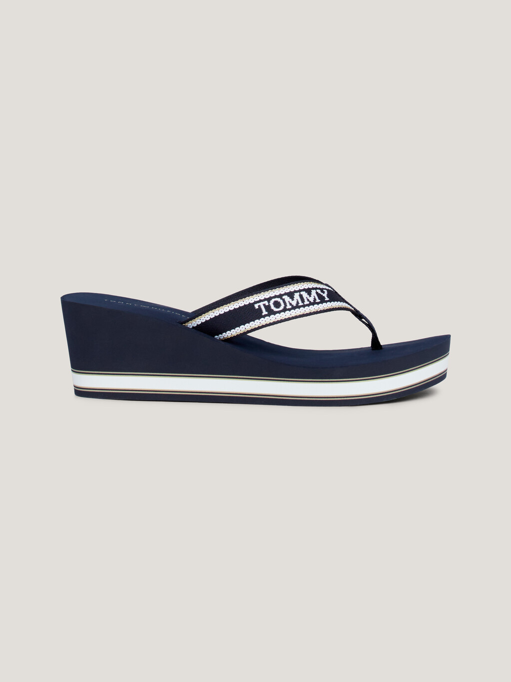 Logo Strap Wedge Heel Beach Sandals, Space Blue, hi-res