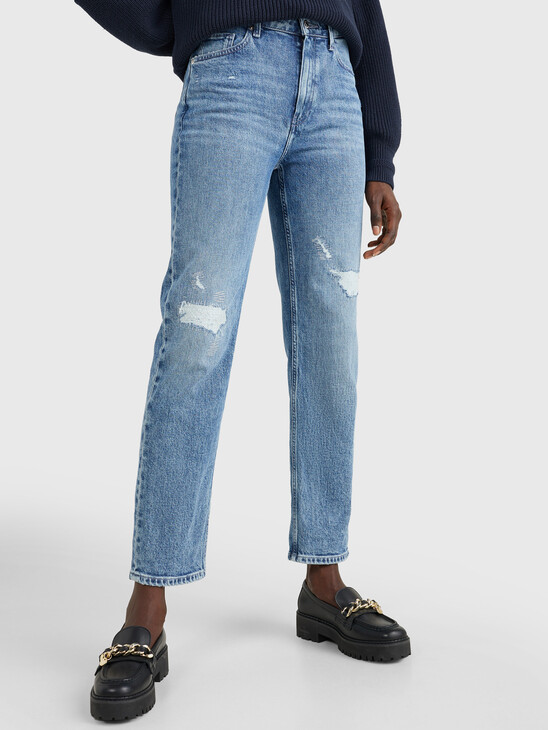 HIGH RISE STRAIGHT DISTRESSED JEANS