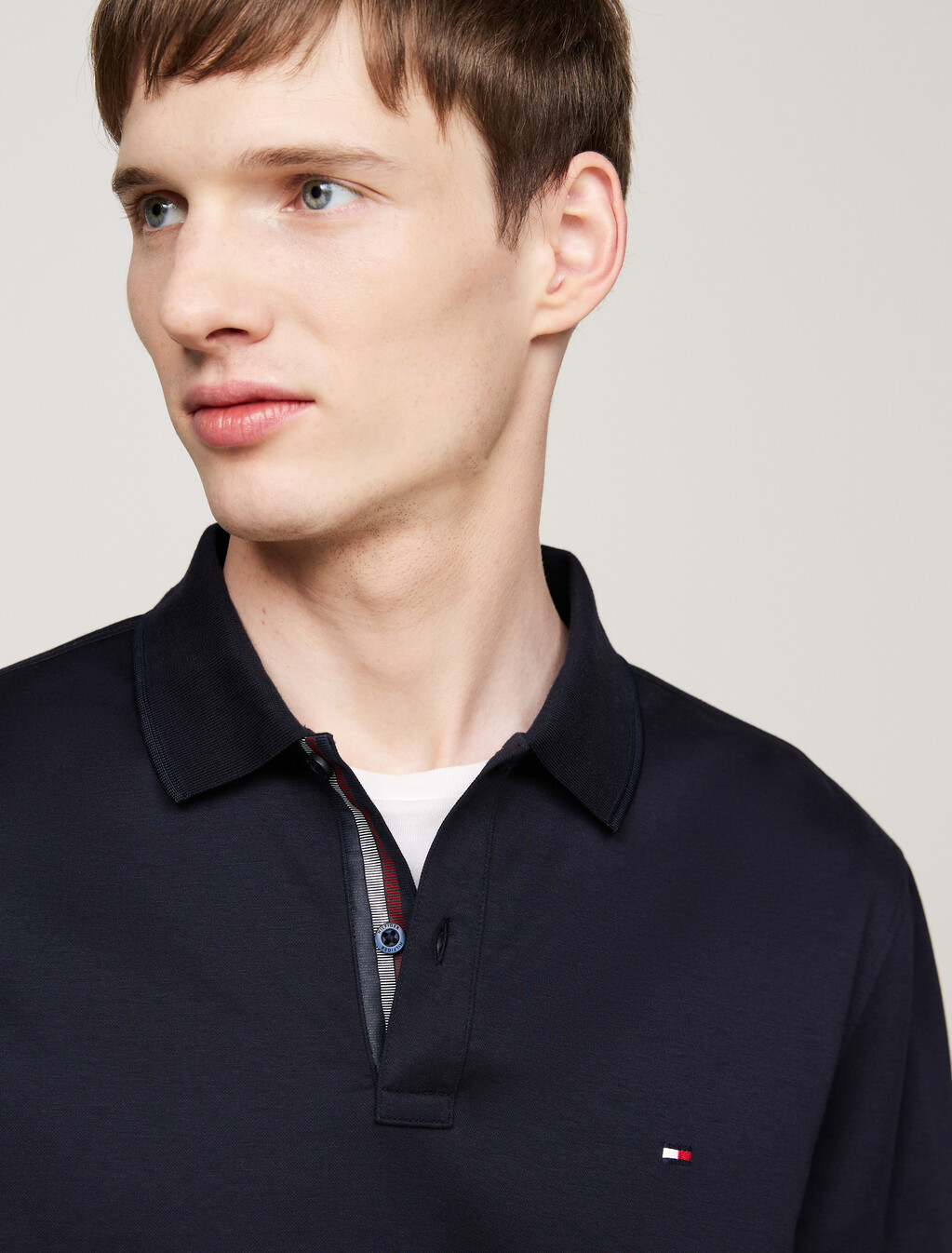 Jacquard Long Sleeve Polo Shirt, Desert Sky, hi-res