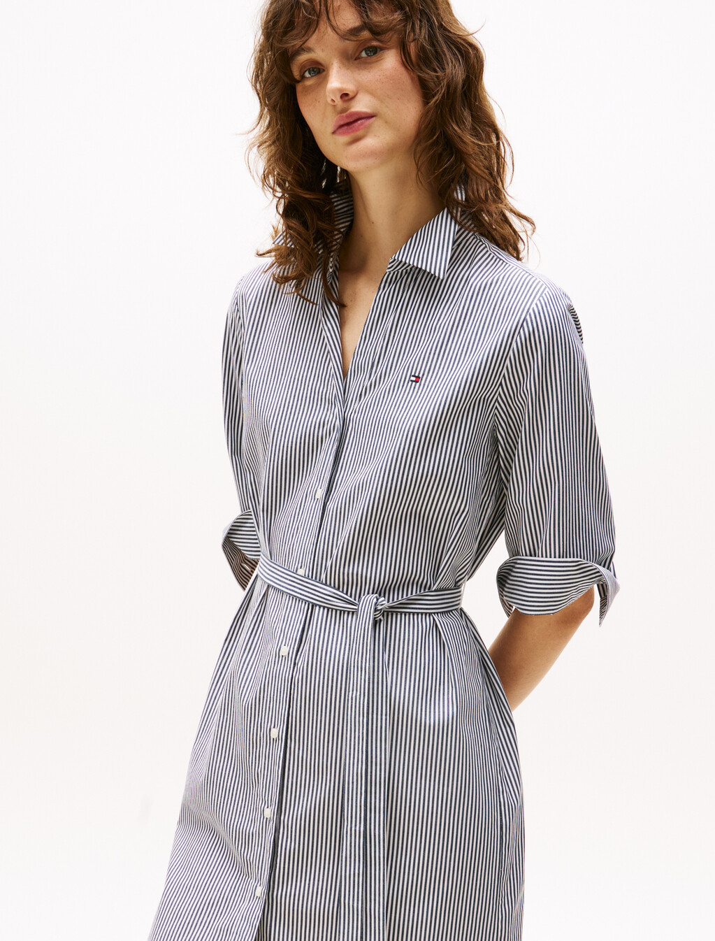 Asia Fit 3/4 Sleeve Shirt Dress, Classic Ithaca/ Dark Night Navy, hi-res