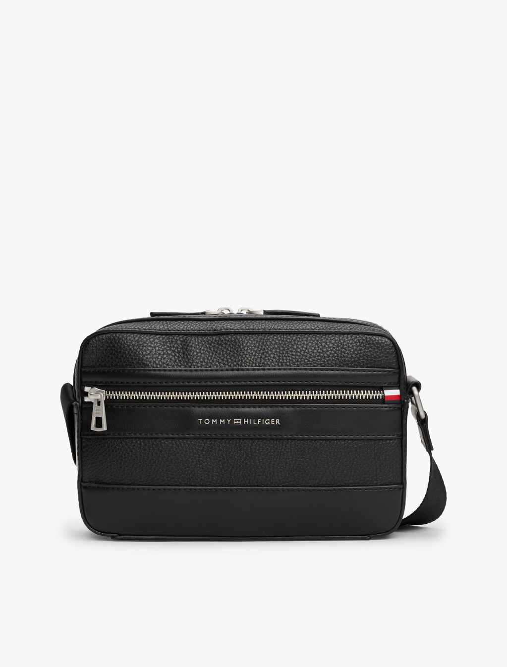 Pebble Grain Double Zip Messenger Bag, Black, hi-res