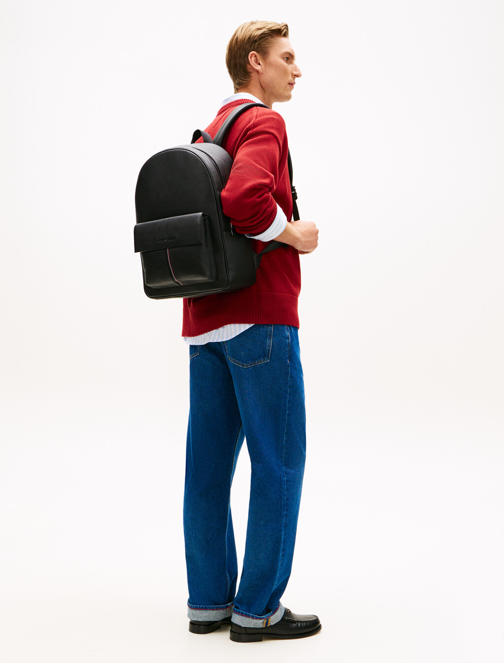 Flap Pocket Pebble Grain Dome Backpack, Black, hi-res