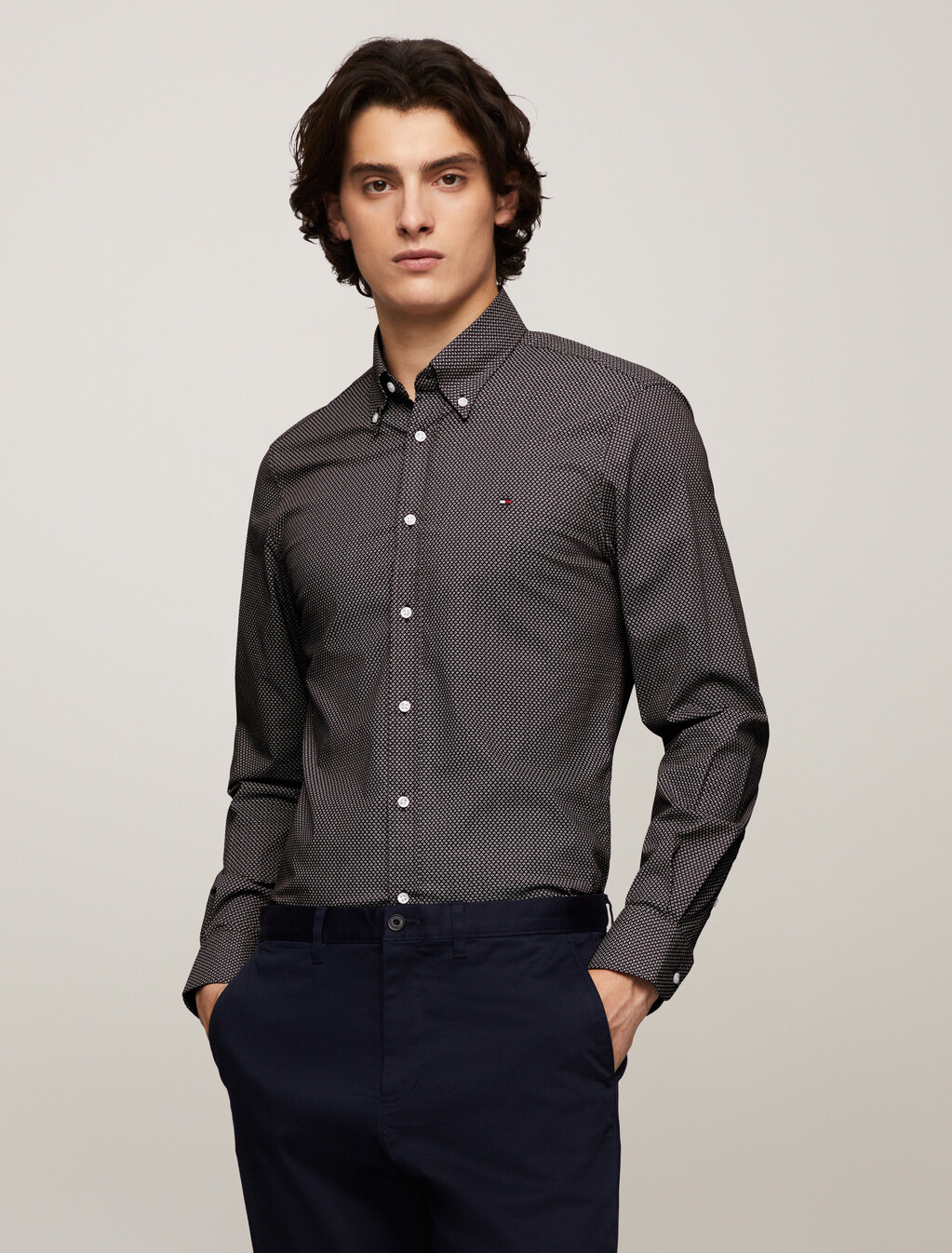 Stretch Micro Print Slim Shirt, Deep Rouge / Multi, hi-res