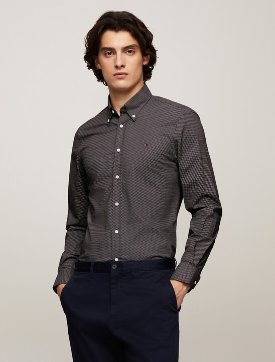 Stretch Micro Print Slim Shirt