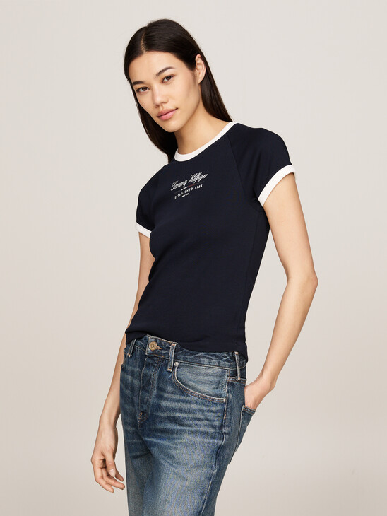 Contrast Trim Logo Slim T-Shirt