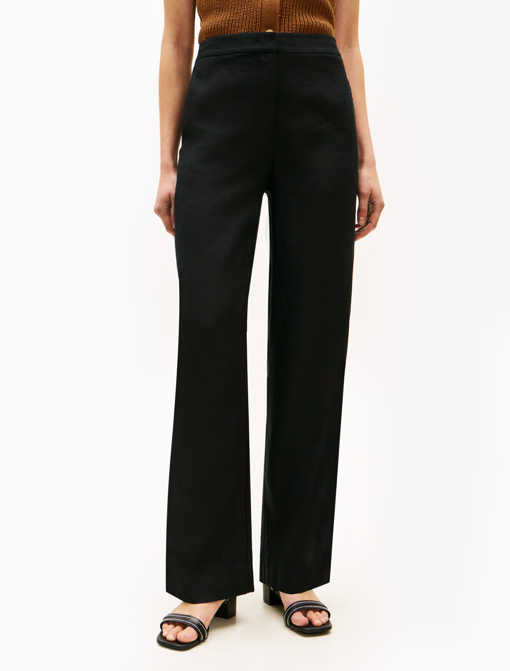 Essential Linen Tailored Straight Pant, Black, hi-res