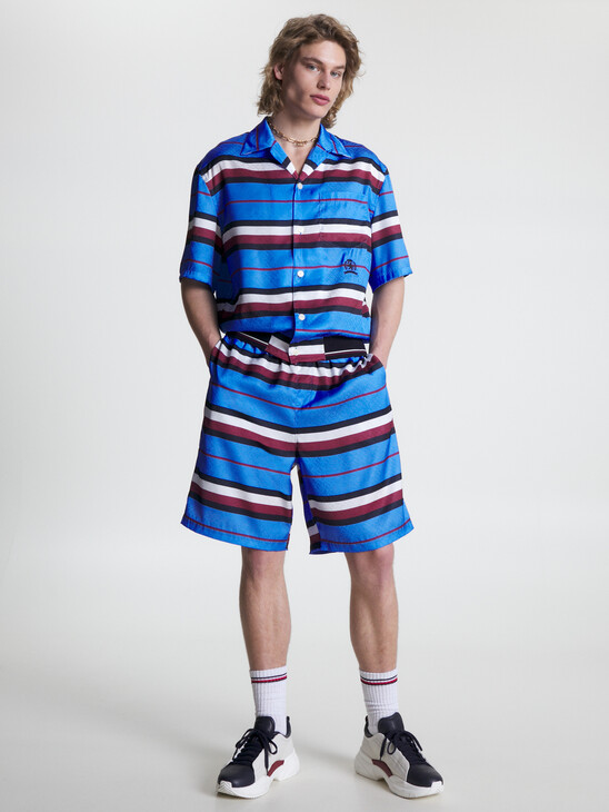 Crest Monogram Stripe Relaxed Shorts