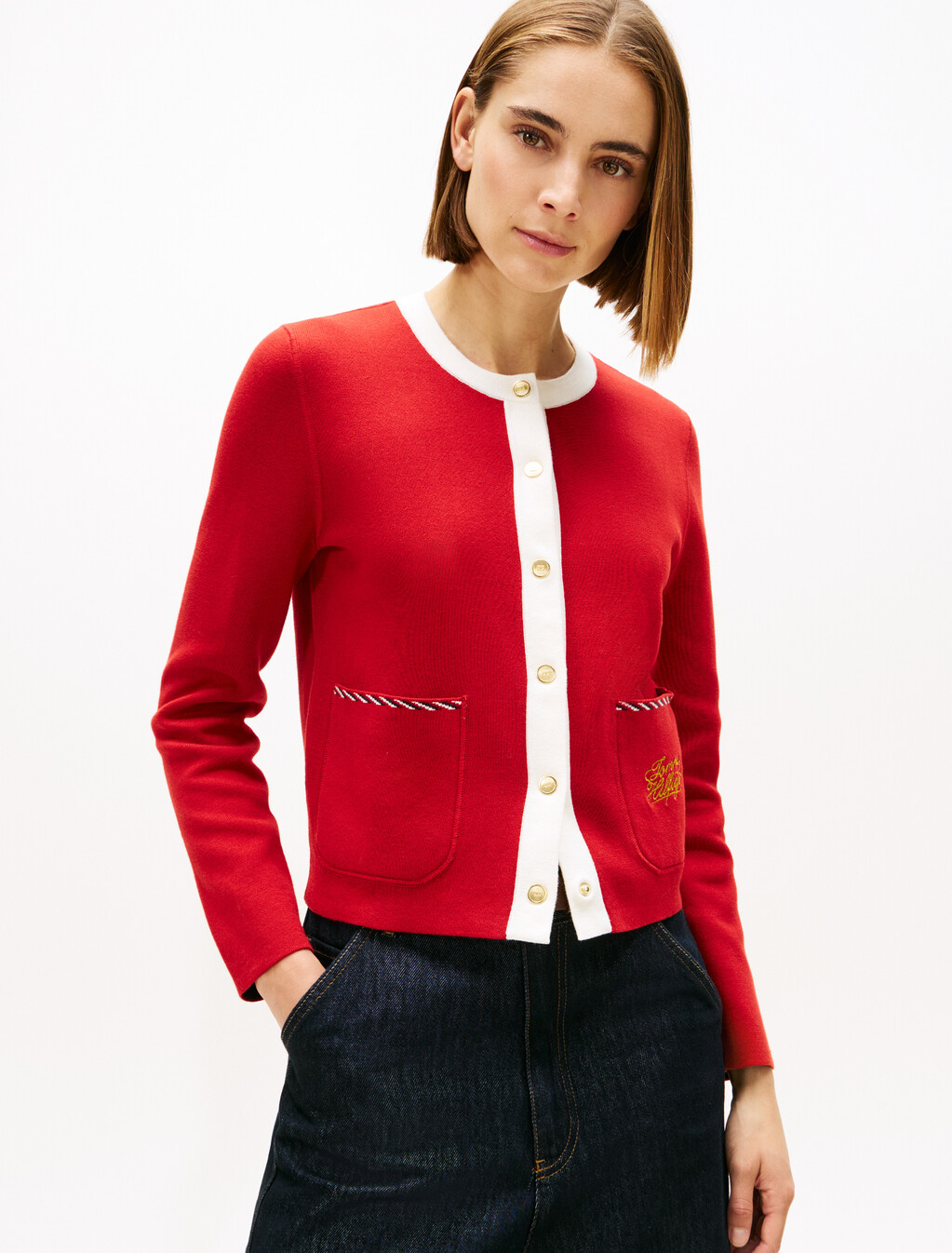 Reversible Crew Neck Cardigan, Arizona Red, hi-res