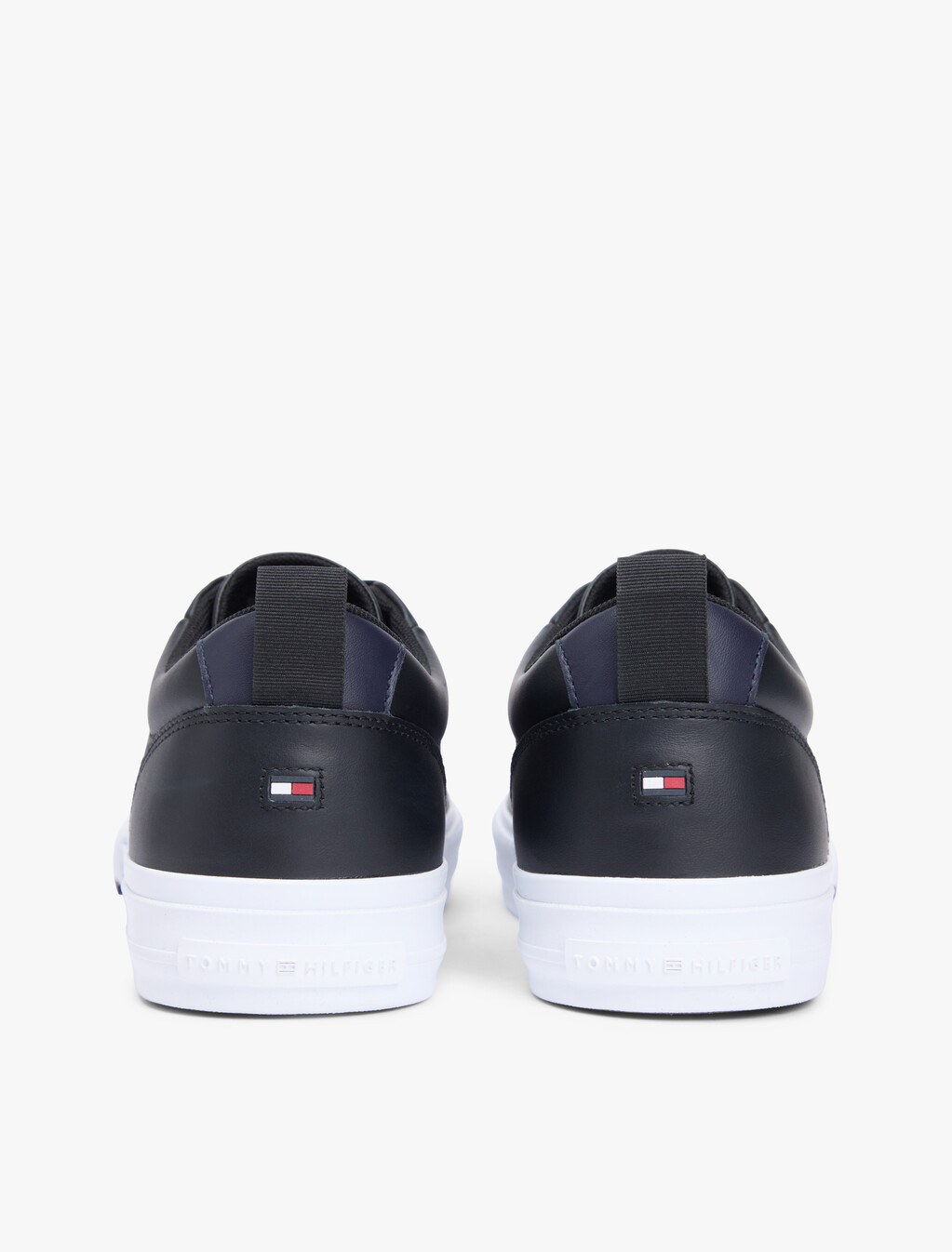 Contrast Midsole Debossed Leather Trainers, Black, hi-res